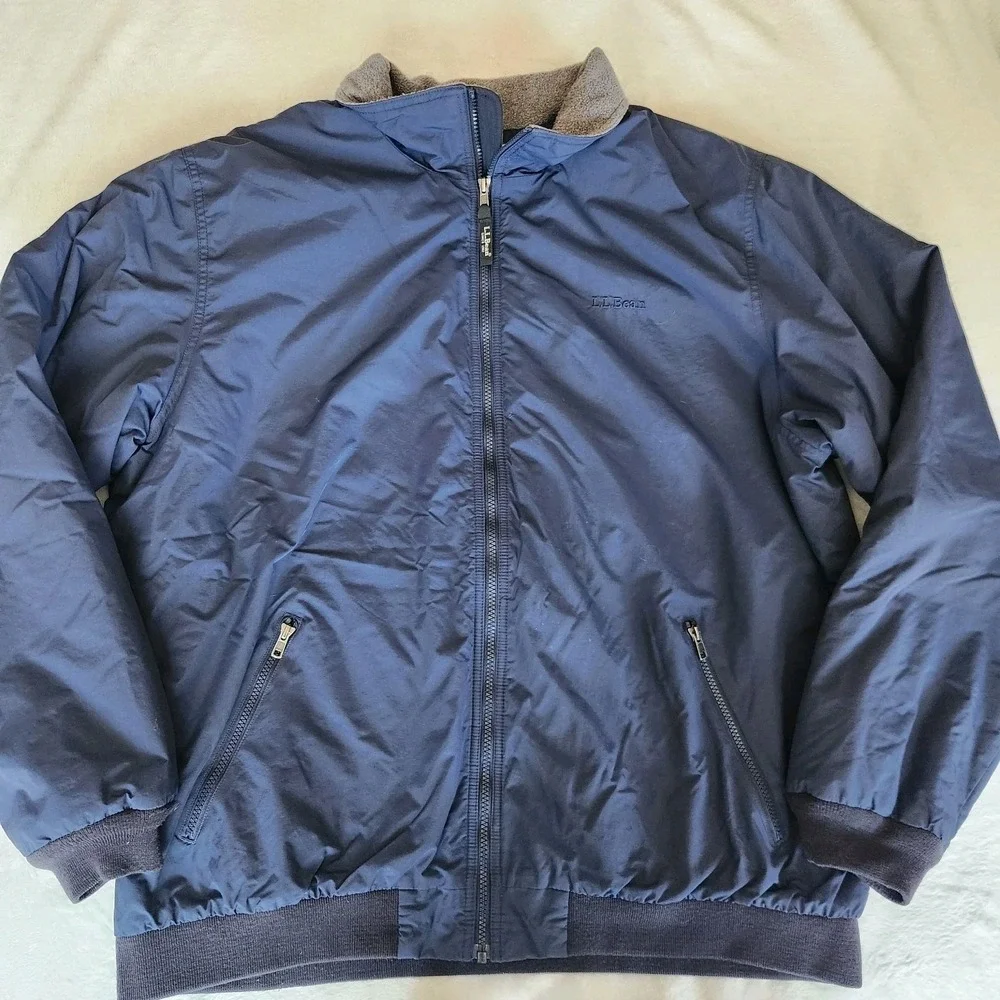 L.L Bean Bomber Jacket Mens XXL Vintage Warm Up Fleece Lined Coat Navy